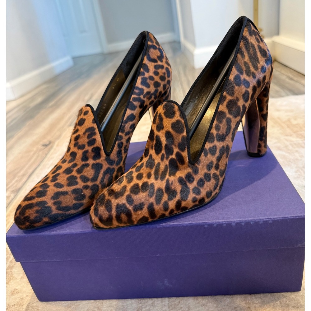Stuart Weitzman Leopard Print Calf Hair Pointed Pump 7.5 M